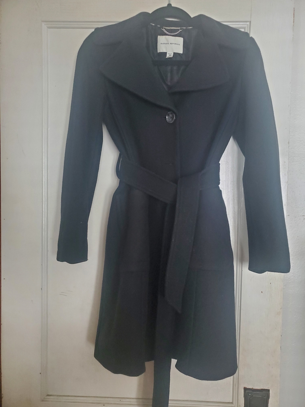 Banana Republic Black Long Sleeve Belted Wool Coat